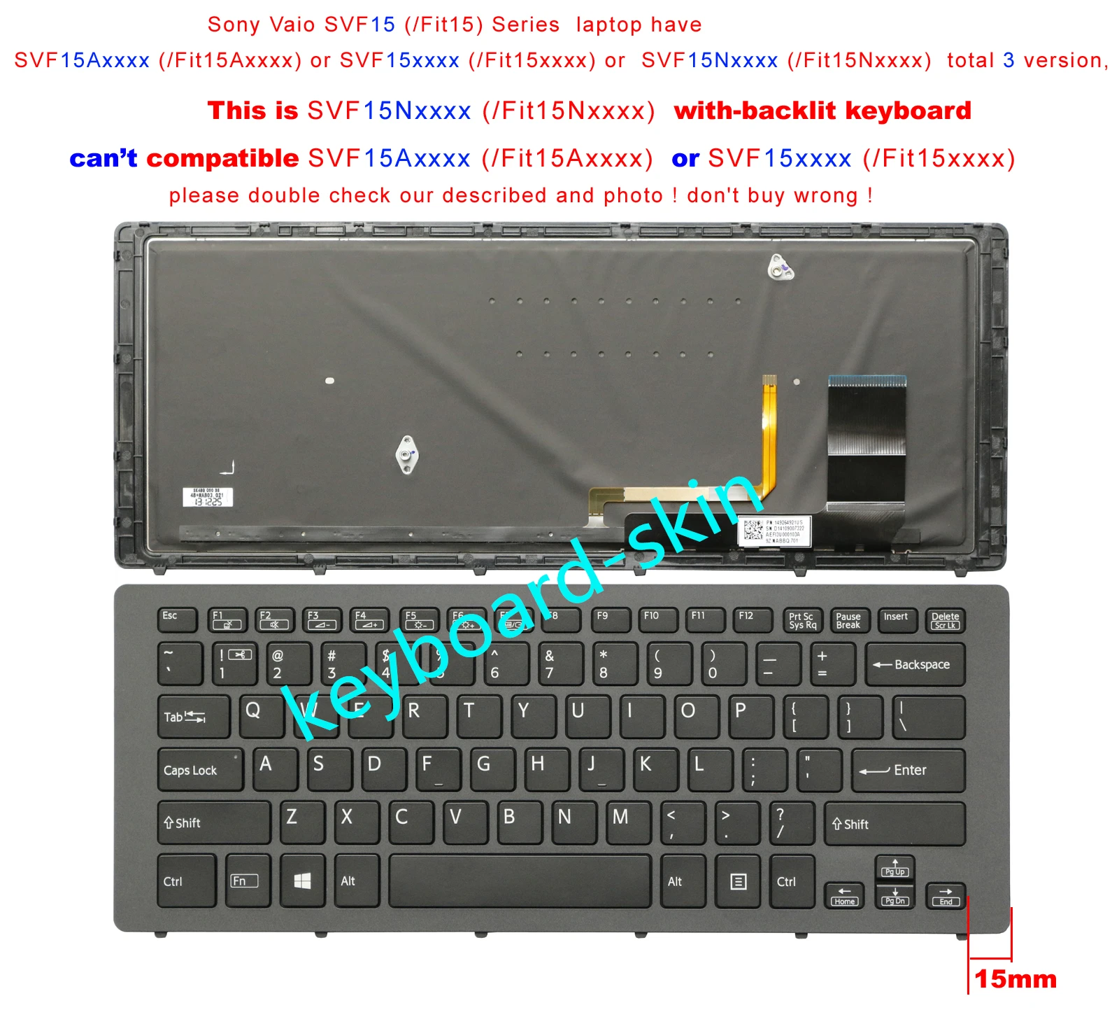 Новая черная клавиатура с подсветкой для ноутбука Sony SVF15Nxxxx Fit15Nxxx SVF15N Fit15N 149264921US
