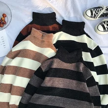 ^^Best Offers Winter Thick High Collar Sweater Men's Warm Fashion Contrast Color Casual Knit Pullover Man Wild Loose Striped Sweater Male ^^Best Offers Winter Thick High Collar Sweater Men's Warm Fashion Contrast Color Casual Knit Pullover Man Wild Loose Striped Sweater Male