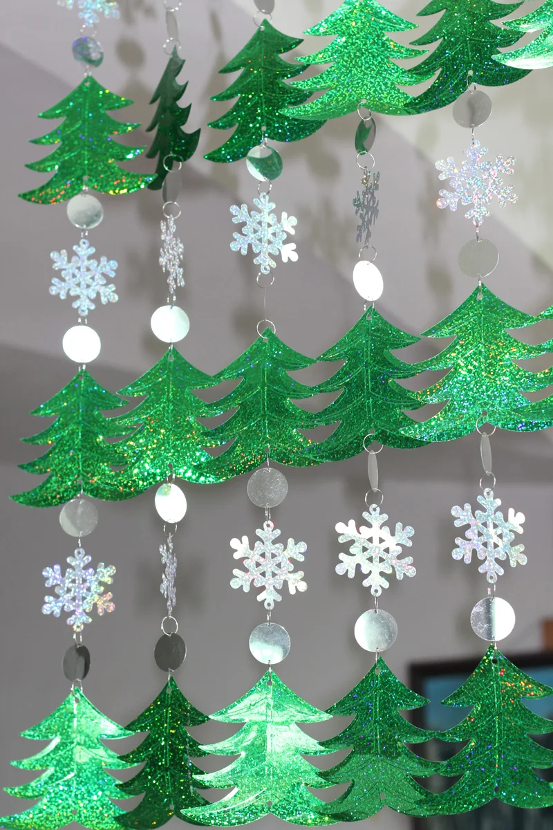 Рождественское Новогоднее украшение зеленая елка снежинка занавески с блестками модные аксессуары для дома сцена компоновка подвесные занавески