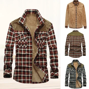 Men's Fleece Lined Flannel Shirt Jacket Warm Button Down Plaid Long Sleeve Classic Coat Winter Outwears Hip Hop Vintage Casual 1