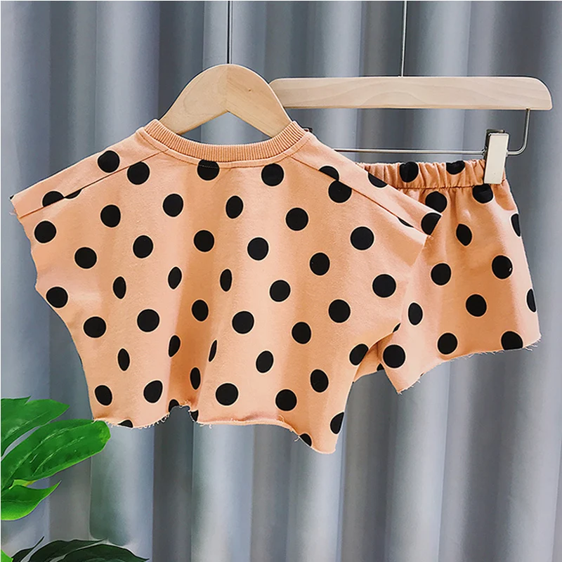 Summer kids girls' clothes outfits sets baby polka dot loose short T-shirt tops short suits for children girls clothing sets