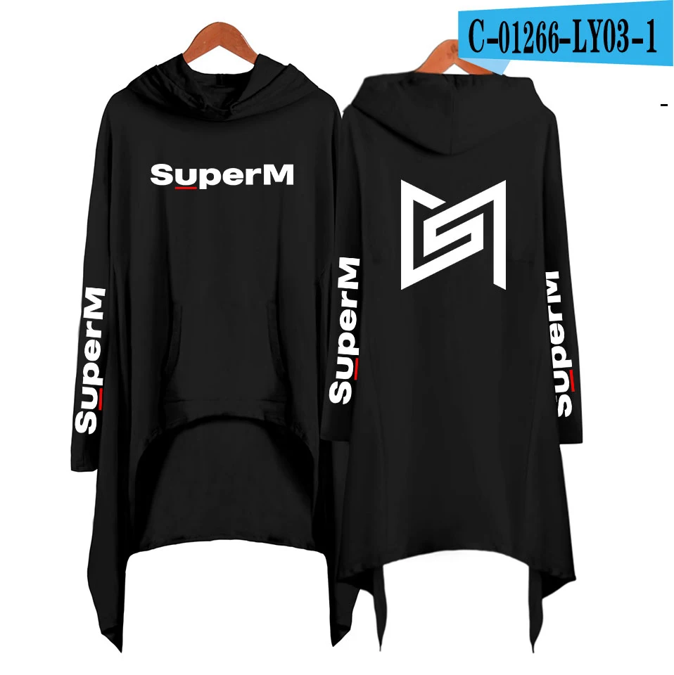 SuperM Ablum, Необычные толстовки, модные, большие размеры, Ulzzang, толстовка с капюшоном, женское платье, K Pop, свободные, Robe Sweat Femme Capuche - Цвет: black