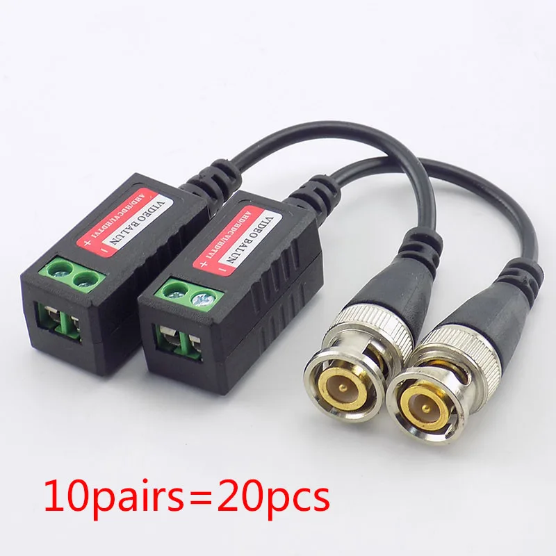 Conector de vídeo Balun trenzado CCTV Balun, transceptor pasivo BNC Cat5, adaptador de cámara CCTV N11, 10 pares (20 piezas) 3000FT distancia UTP