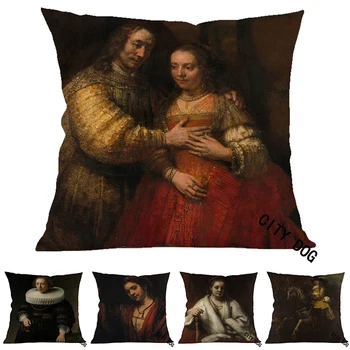 

45*45cm pillow case Famous Dutch painter Rembrandt Painting art Cushion cover Hotel office bar car sofa pillow cushion covers
