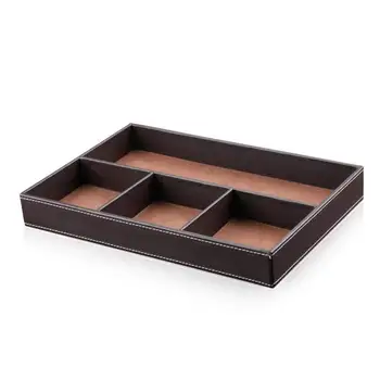 

4 Grid Multi-function PU Leather Storage Box Desktop Organizer Cosmetic Jewelry Small Parts Storage Tray Leather Drawer Tray