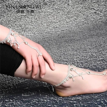 

Bohemian Beach Fashion Bracelet with Rhinestones Belly Dance Bracelet Fashion Interwoven Rings Wild Bracelet Hand Jewelry 1PC