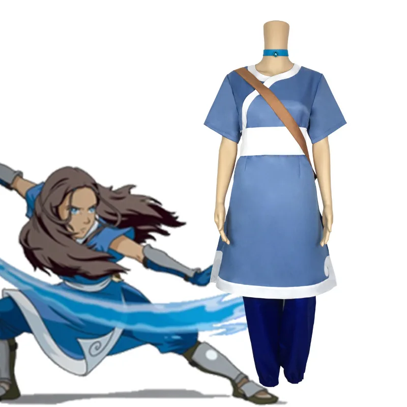 Аниме костюмы для косплея Katara Аватар последний аirbender Женский костюм на Хэллоуин