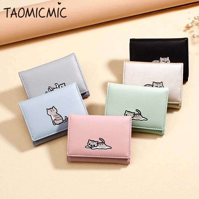 

Yue Qian Kay Korean-style New Style WOMEN'S Simple Purse Fashion Japanese And Korean-Style Embroidery Cat Short Wallet