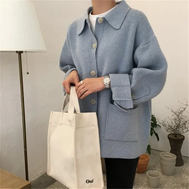 

HziriP 2019 Korea Preppy Style Solid Patchwork Soft Autumn Winter Thick Warm Cardigans High Quality Pockets Knitted Sweaters