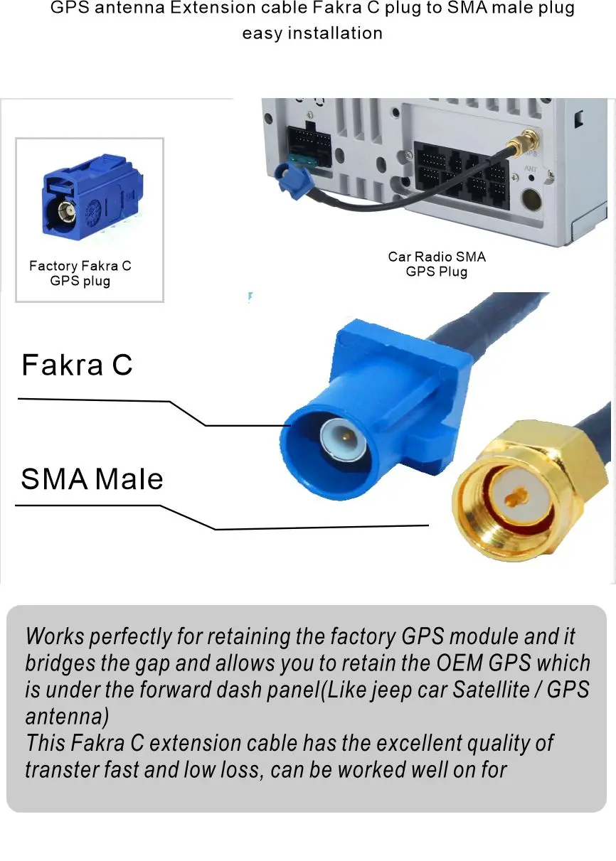 Fakra C адаптер штекер к SMA Мужской gps антенна Fakra удлинитель для Nissa для skoda для Benz для ford для jeep для Mitsubishi