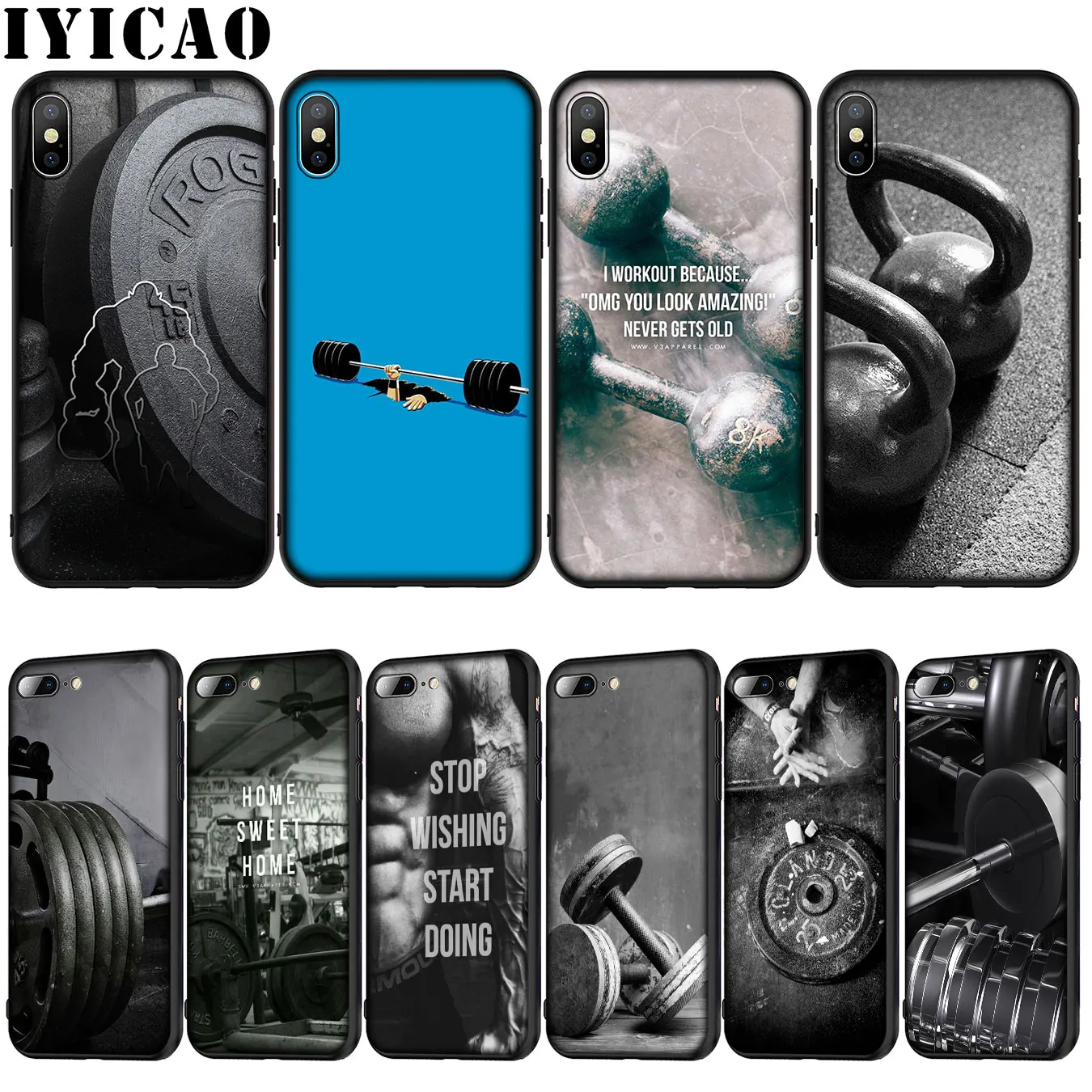 

IYICAO Bodybuilding Gym Fitness Coqu Soft Silicone Cover Case for iPhone XR X XS 11 Pro Max 10 6 6S 7 8 Plus 5 5S SE Phone Case