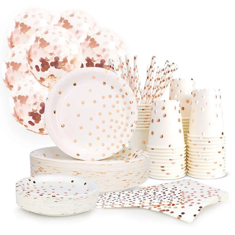 

Rose Gold Paper Party Supplies Birthday party decor kids Disposable Paper Plates Set For Baby Shower Party paper napkins