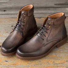 NEW Fashion Men Chelsea Boots Vintage Ankle Boots British Style Lace Up Genuine Leather Classic Causal Martins boots