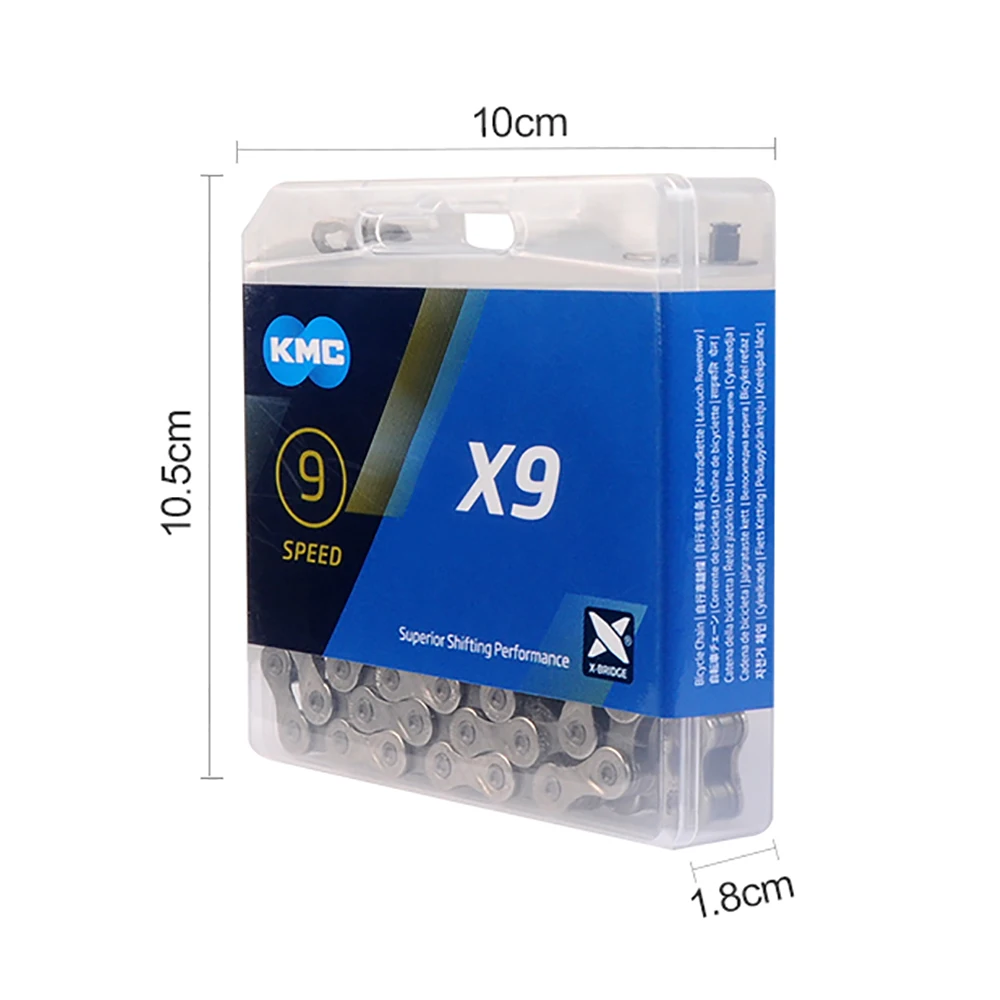 KMC X9 X9.93 MTB дорожный велосипед серебряная цепь 116 звеньев 9 цепь для скоростного велосипеда волшебная кнопка горный велосипед запчасти с оригинальной коробкой