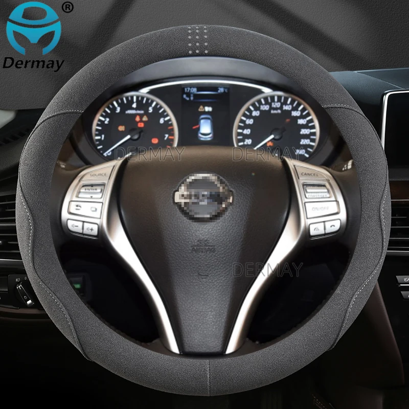 

for Nissan Qashqai J10 2006~2013 Suede Leather DERMAY Car Steering Wheel Cover Non-slip Auto Accessories