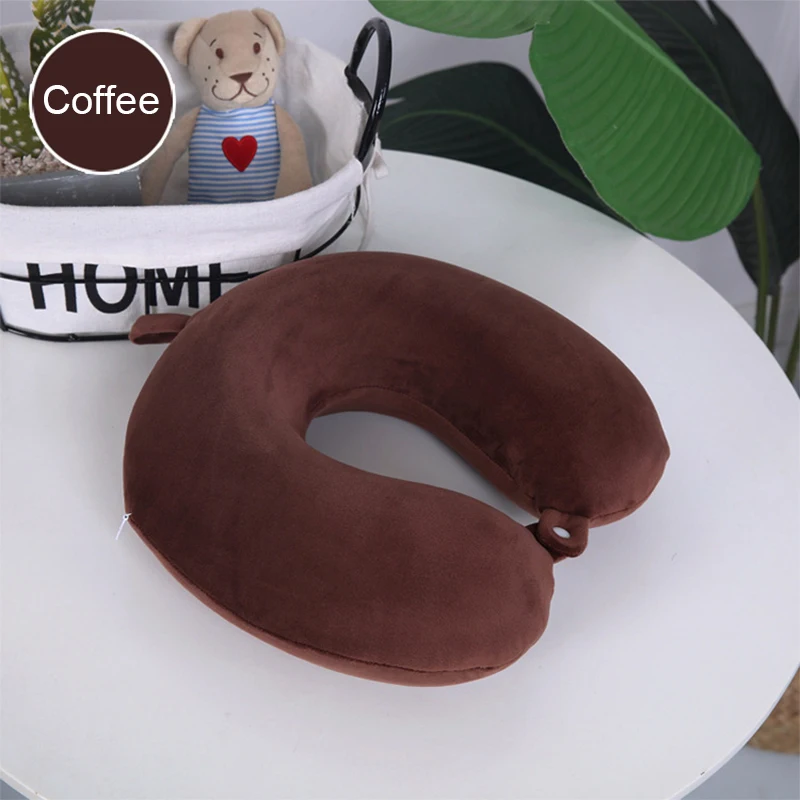 coffee Подушка для шеи для путешествий, однотонная, хлопковая, u-образная, с эффектом памяти, медленный отскок, подушки, бархатная, с вышивкой, переносная, для путешествий, для дома, автомобиля - Цвет: coffee