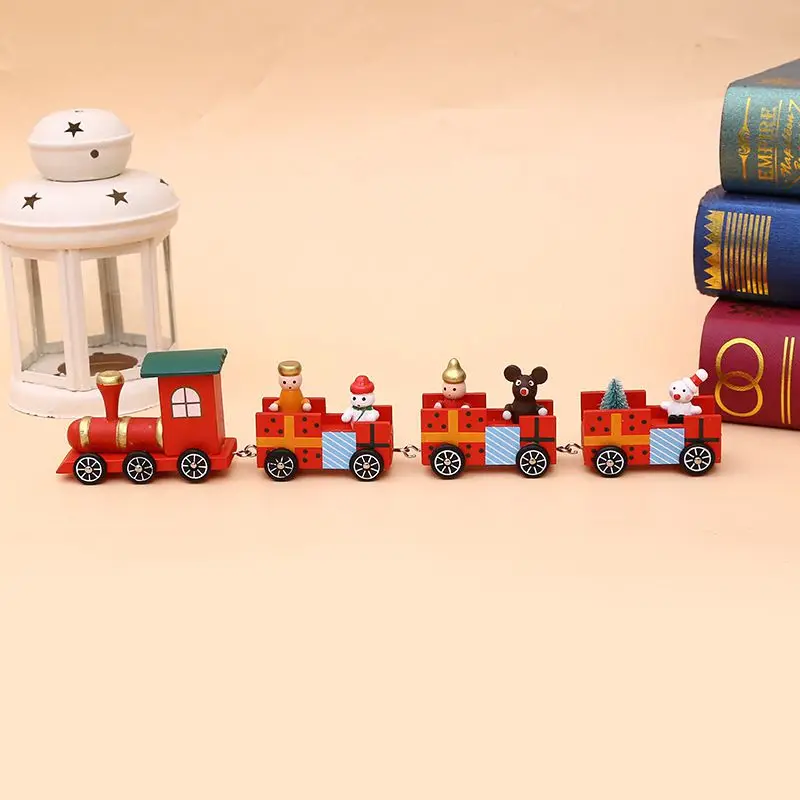 Small Cute Wooden Train Ornaments Kids Children Gift Toys For Christmas