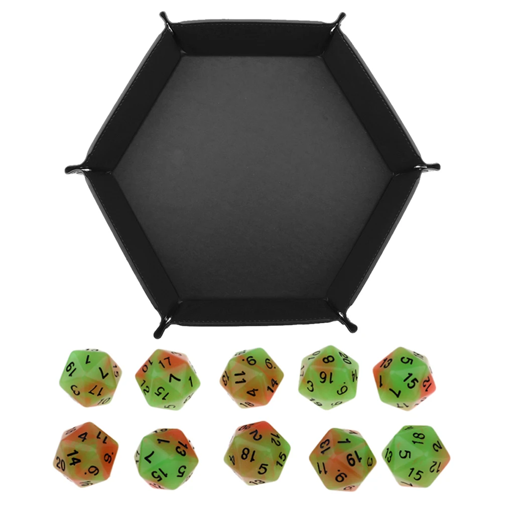 10 Pieces 20 Sided Dice With Hexagon Rolling Dice Tray For Table Game Supply