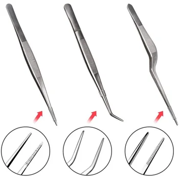 

3pcs/set Stainless Steel Cooking Tweezers Precision Tongs With Precision Serrated Tips 11