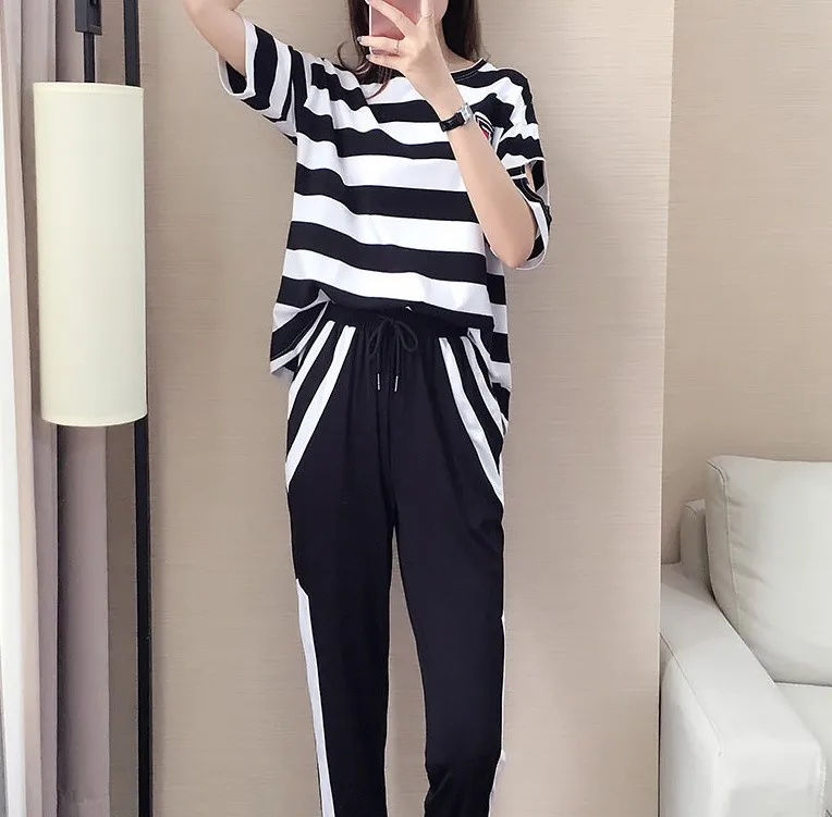 

Casual Sports WOMEN'S Suit Loose-Fit Slimming Summer New Style 2019 Korean-style Trendy Two-Piece Set Western Style by Age Trous