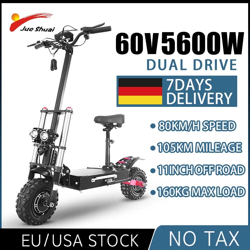 Eu Warehouse Electric Scooter 5600w Dual Scooter 11inch Wide Wheel