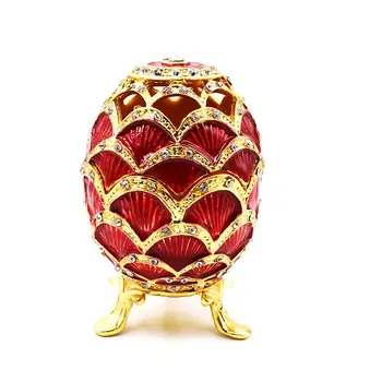 

Green Faberge-Egg Hand Painted Jewelry Trinket Box Gift for Easter Home Decor