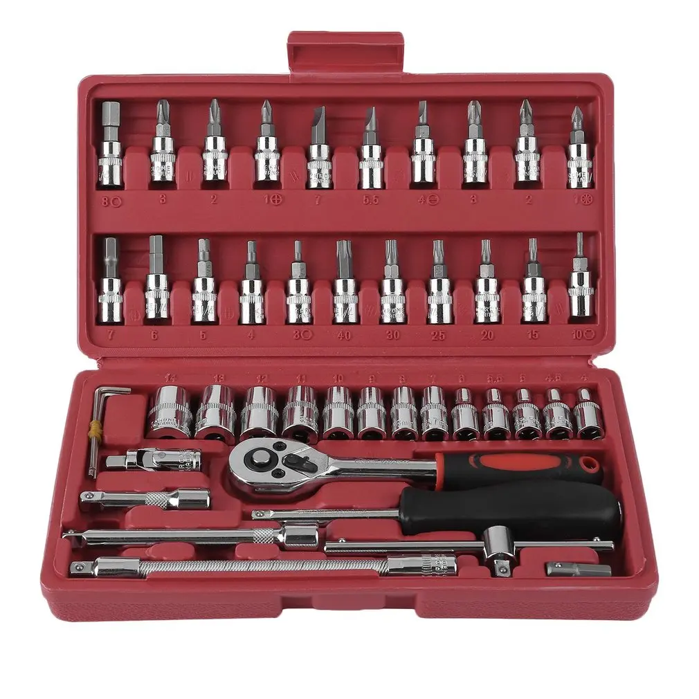

46pcs Ratchet Torque Wrench Kit Hand Tools For Car 1/4-Inch Socket Set Durable Spanner Socket Set Car Repair Tool