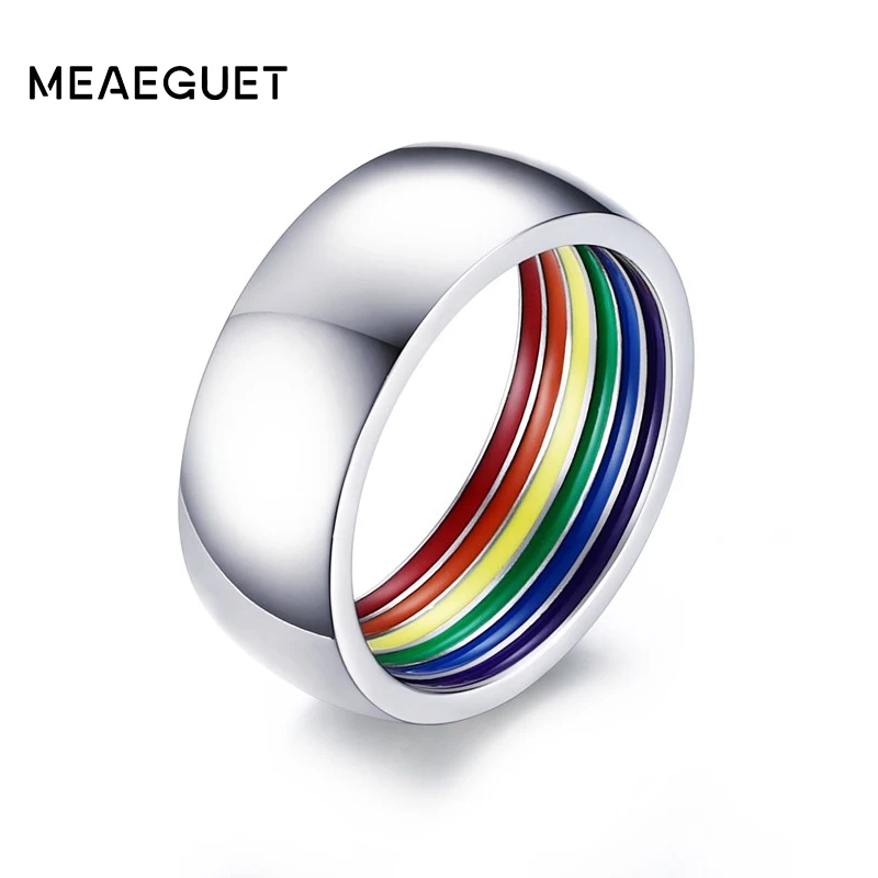 Wedding Rings Finger Rings Jewelry Rings Ring Jewelry Inside Rainbow Ring For Men Stainless Steel 8MM Wide Gay Pride