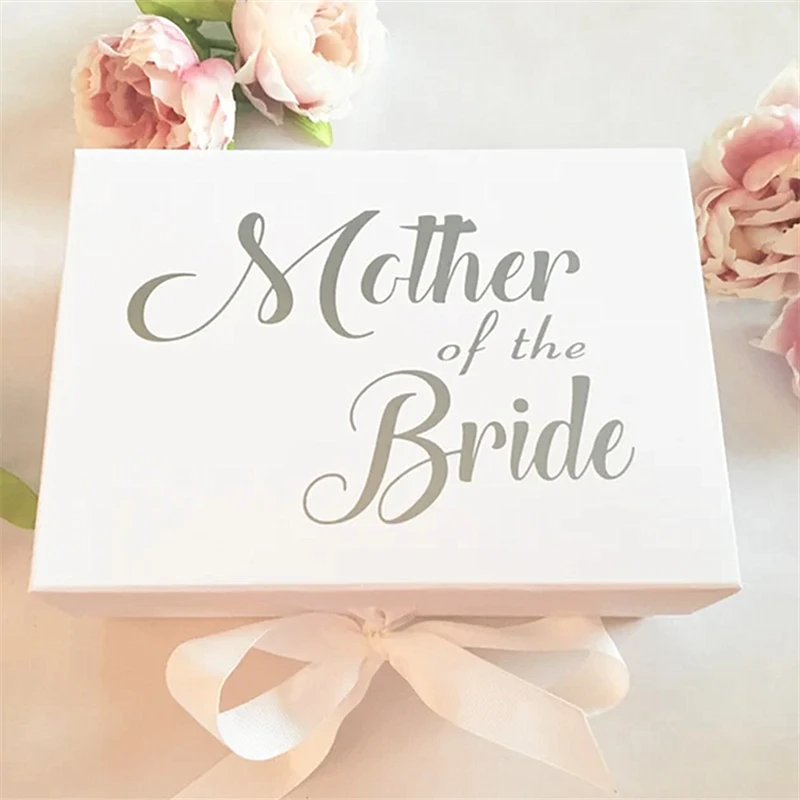 

Personalized Mother of The Bride Gift Box,Luxury Keepsake Box,White Box,Wedding Memories Gifts package,Silver or Gold Letters