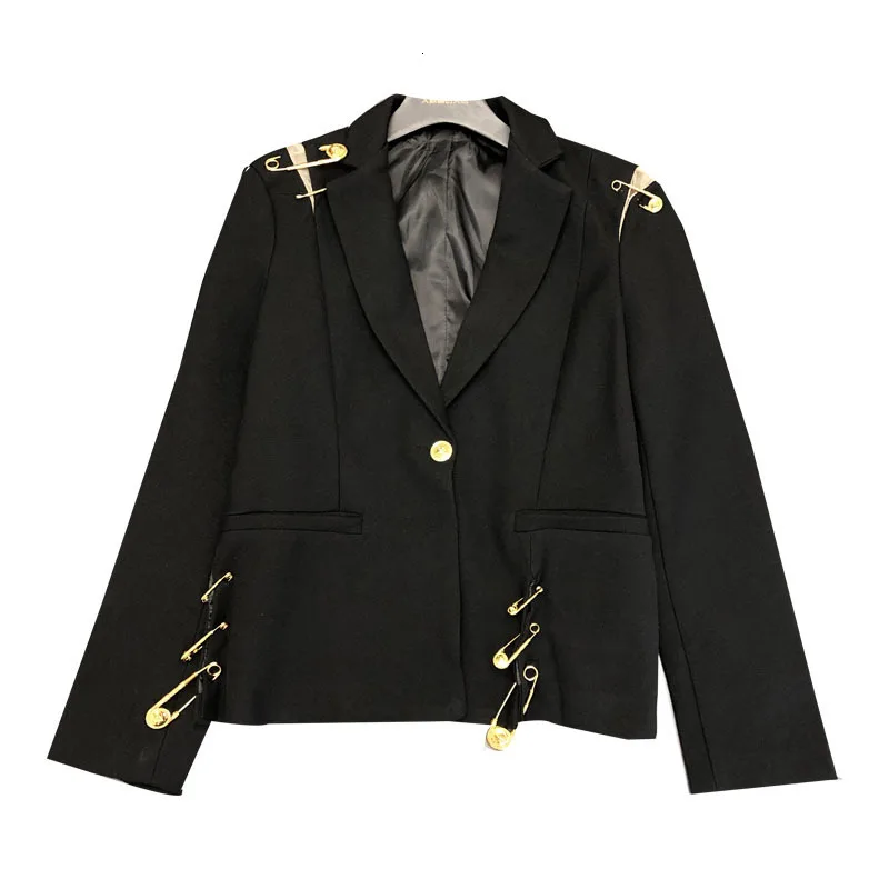 TVVOVVIN Women's Autumn Fashion Trend New Pattern Street Style Gold Big Pin Decorative Full Sleeve jcaket Lapel Collar L789