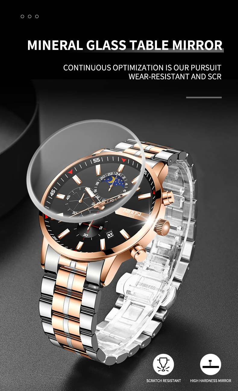 2021 New NIBOSI Brand Fashion Watch For Men Quartz Sports Stainless Steel Waterproof Chronograph Mens Watches Relogio Masculino