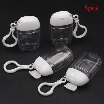 

5Pcs 30ml Empty Hand Sanitizer Travel Small Size Holder Hook Keychain Carriers Flip Cap Reusable Portable Empty Bottles