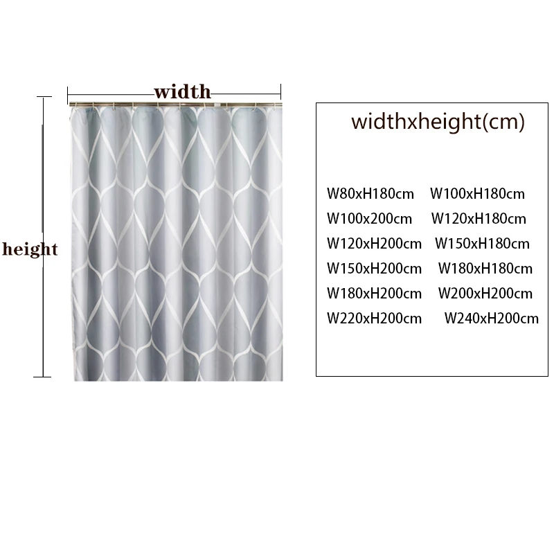 Waterproof Shower Curtain with 12 Hooks Geometric Printed Water Drop Pattern Polyester Cloth Bathroom Accessories shower curtains