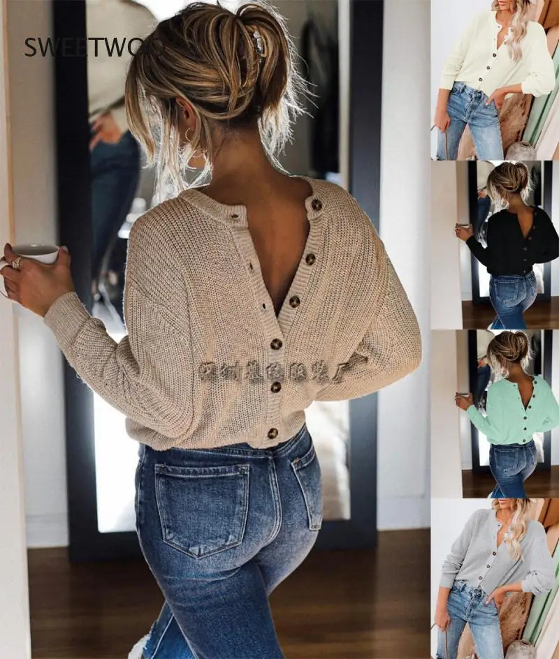 

2021 Two-Sided Knit Sweater Temperament Commuting Loose Solid Color Sweater Women's European and American Jacket Cardigan