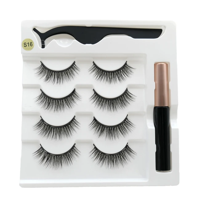 4 pairs of magnetic eyelashes natural soft magnet eyelashes natural magnetic eyeliner makeup mink eyelashes set tool S16