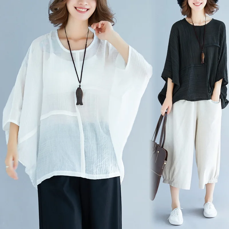 

Summer New Style Large Size Dress Fat Mm Solid Color Cotton Linen T-shirt Flax Two-Piece Set Literature And Art Large Size Cotto