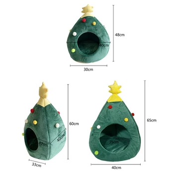 

Christmas Tree Shape Cat House Cave Bed Soft Teepee House Warm Cat Bed for Winter 66CY