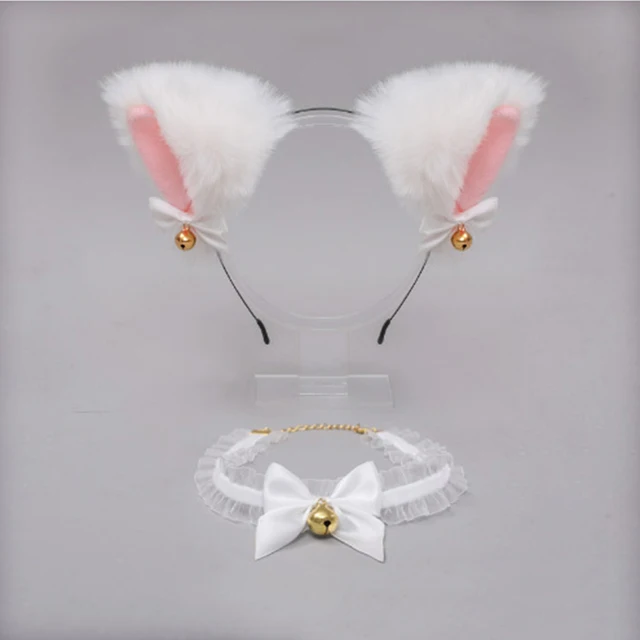 ZZYY Black Cat Ears Cosplay Accessories Set Lolita Sexy Lace Collar Kawaii Headband Cute Gothic Decor Pink Headdress Soft 2021 White Set