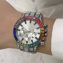 

Luxury Men Calendar Watch Colorful Crystal Watches Big Dial Man Ladie Wristwatch Sport Business Full Rhonestone Male Clock Reloj