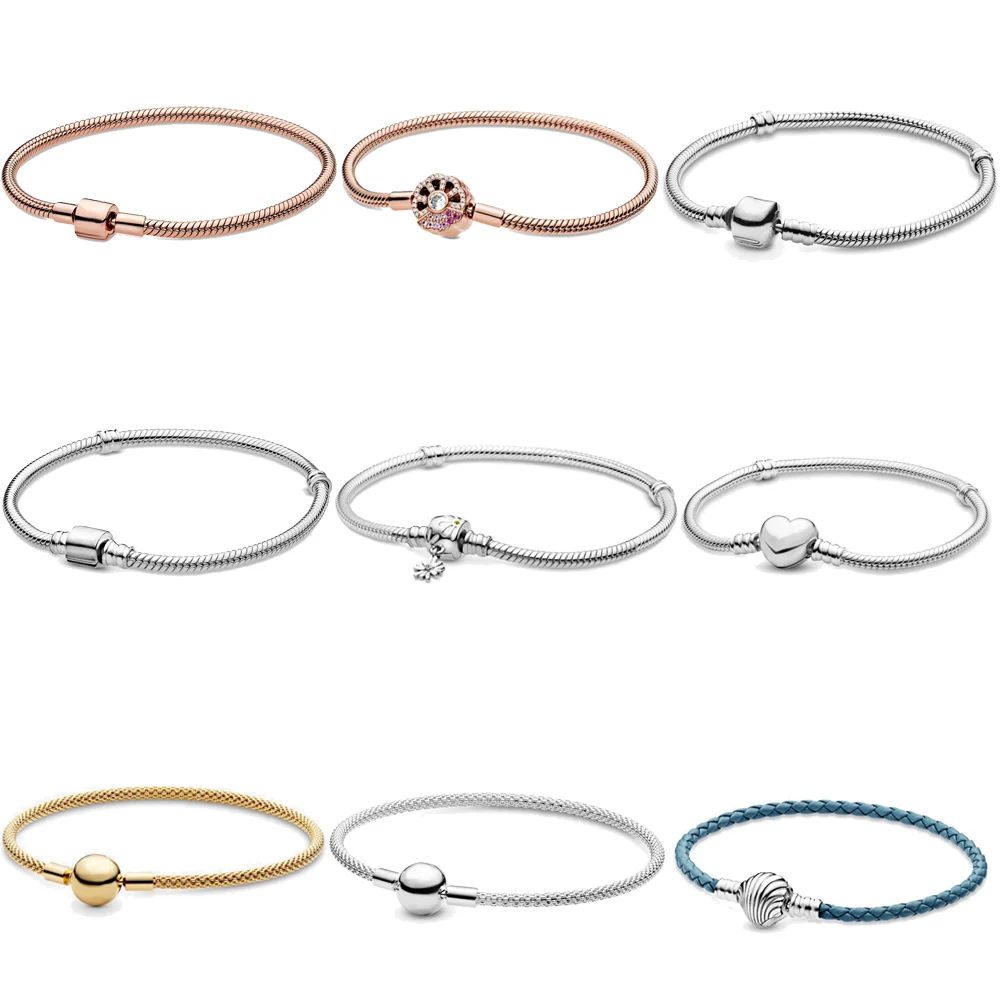 

2020 New Arrivals 925 Solid Silver Bracelet Rose Golden Color Daisy Flower Barrel Clasp Snake Chain Bracelet Women Jewelry