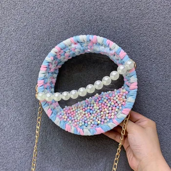 

Fashion Women's Round Bag Acrylic Material Homemade Transparent Shoulder Messenger Bag Chain Lady Small Tote Bag Designer Handba