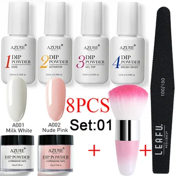 

Azure Beauty 8Pcs/Lot Dipping Powder Set Nail Art Brush Tools Manicure Tools Soak Off Base Top Coat Activator Brush Saver Kits