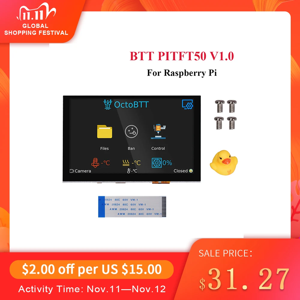 BIGTREETECH PITFT50 V1.0 5 Inch Raspberry Pi LCD Touch Screen DSI 800*480 Display For Raspberry Pi 3B/3B+/4 3D Printer Octoprint afbeelding