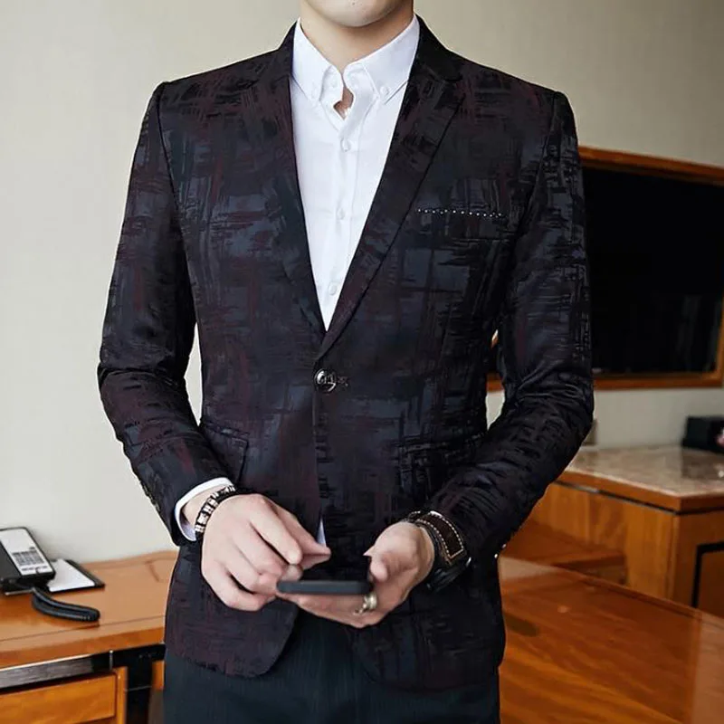 Men Blazer 2019 New Spring And Autumn Male Leisure Suit Pattern Pocket Slim Coat Single Button Smart Casual Korean Style X13