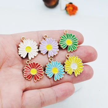 

20pcs/lot Enamel Daisy Sun Flower Alloy KC Gold Tone Charms Pendant Earrings Bracelet Jewelry Making Accessories