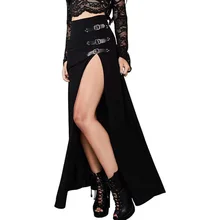 

Rosetic Sexy Punk Women Maxi Skirt High Waist Split Design Buckle Gothic Black Vintage Party Red Elegant Long Skirts 2020 Fall