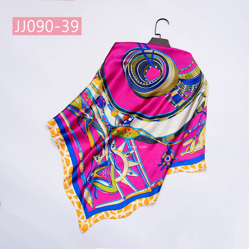 JJ090-39 90*90 см квадратный шарф для женщин, подходит ко всему, элегантные цветочные шарфы для волос, Женская бандана, весна-осень, атласные шелковые шарфы, шаль - Цвет: JJ090-39