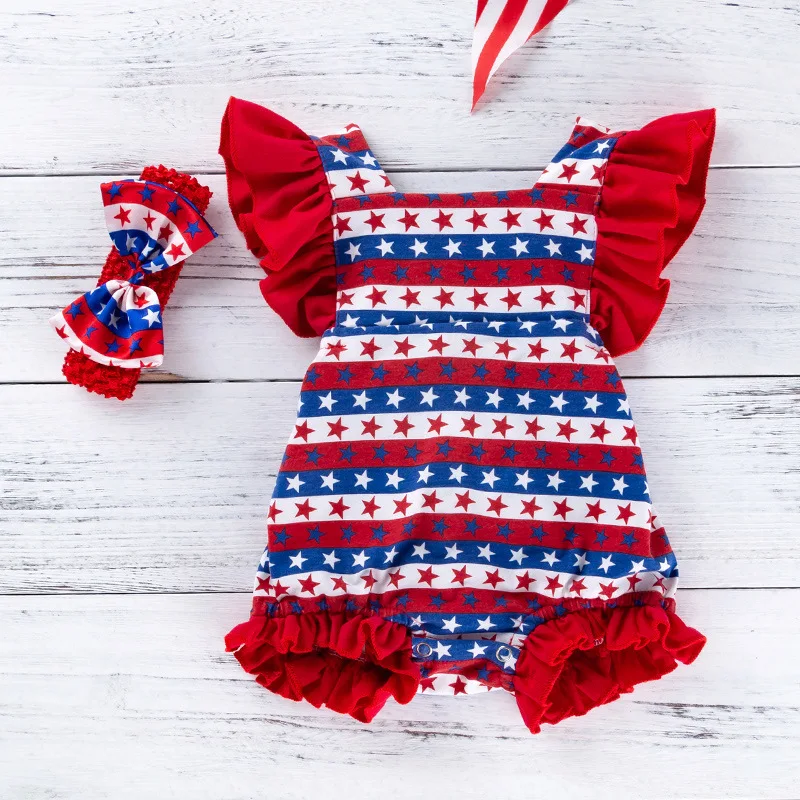 Хлопковый комбинезон для новорожденных девочек 4 июля с оборками и