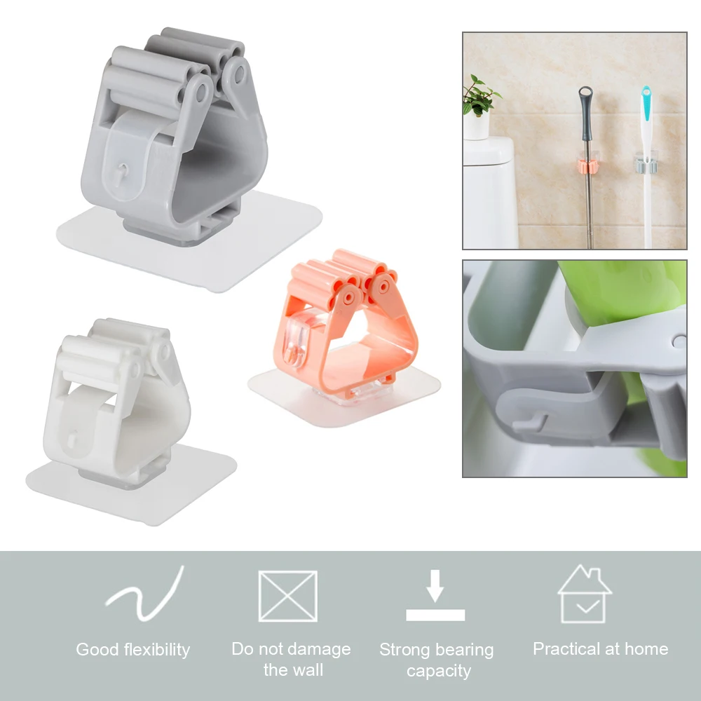 

3 Colors Bathroom Bracket Wall Mounted Mop Holder Brush Broom Hanger Storage Rack Kitchen Tools Bathroom Suction Hanging Gadgets