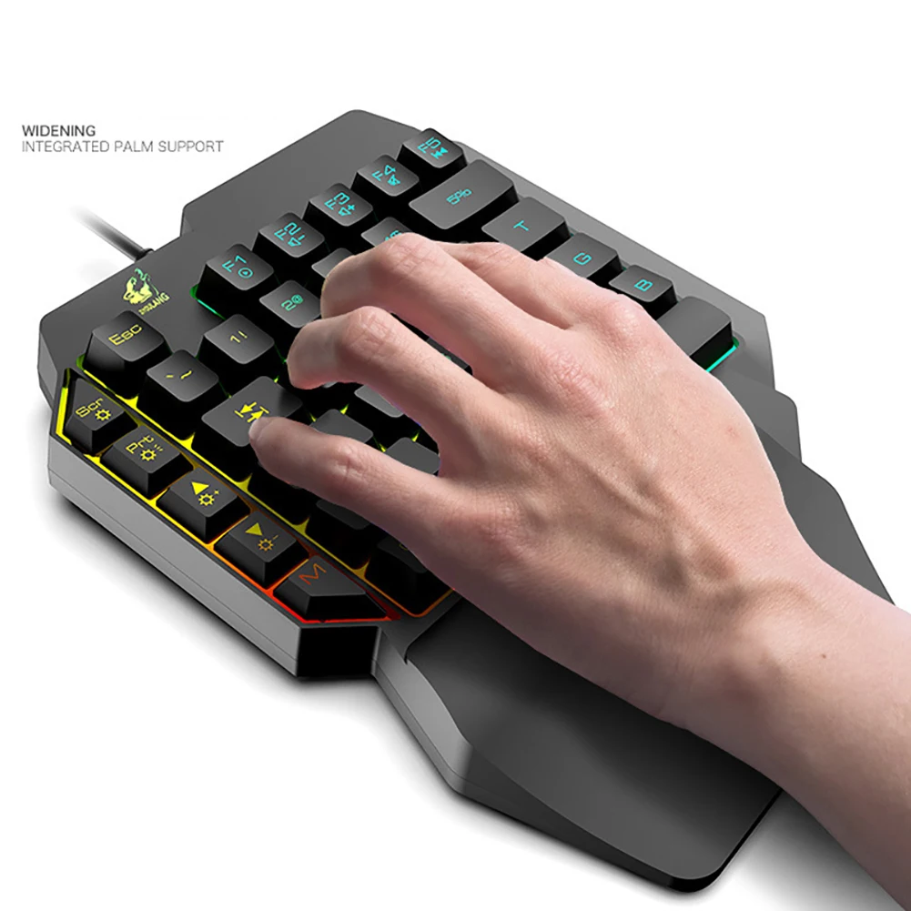  Wired Gaming Keypad with LED Backlight 35 Keys One-handed Membrane Keyboard for LOL/PUBG/CF Color R